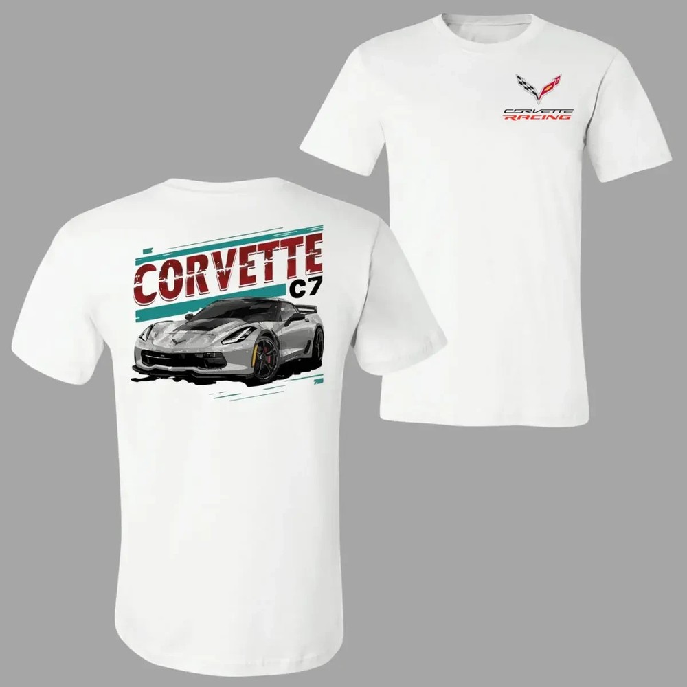 Corvette C7 T-Shirt, Classic Sports Car Graphic Tee 2 Sides with Corvette