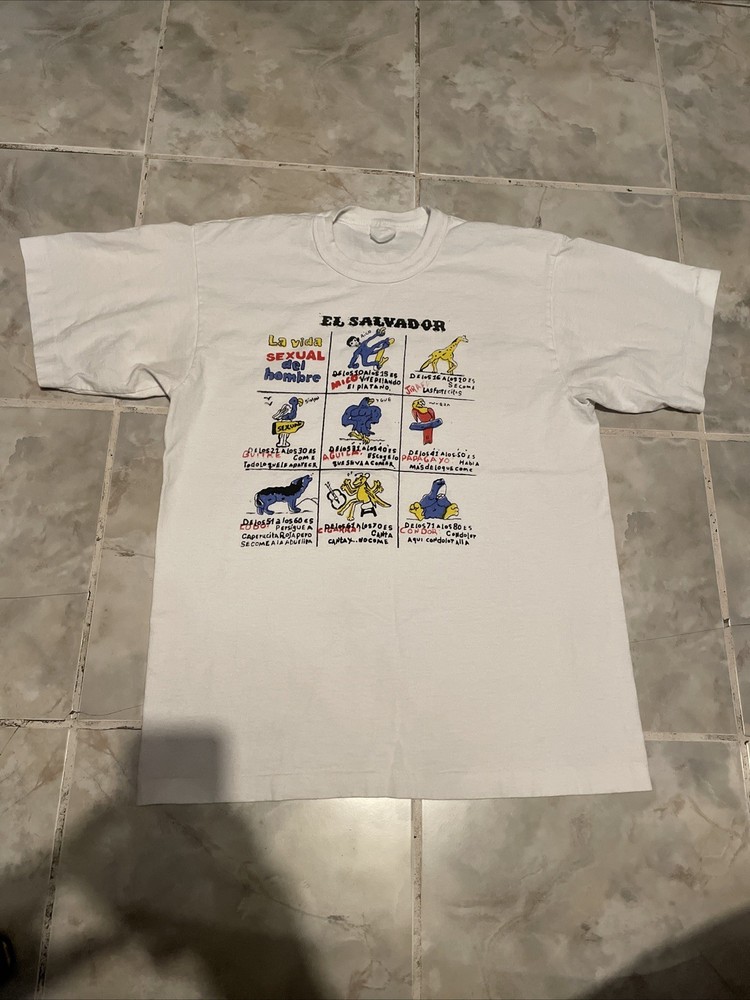 Vtg 80s 90s El Salvador Funny Parody T-Shirt Joke Grunge Single Stitch SZ Large