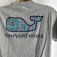 Vineyard Vines Men SS Whale Pocket Crew Tee T-Shirt “Flamingo PALM WHALE FILL”