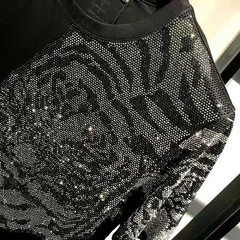New Hot Drilling Fashion 3D Tiger Rhinestones Summer Luxury Men Black T-Shirt