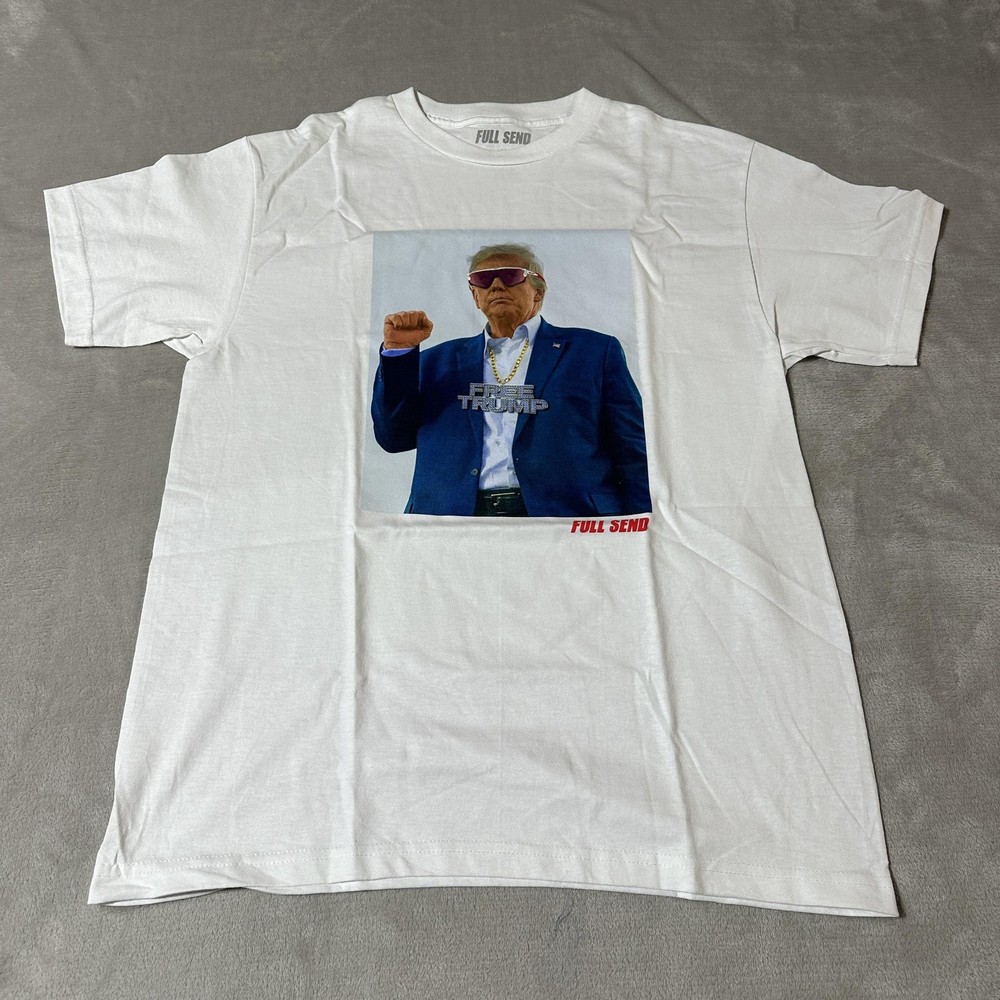 Full Send Free Trump Shirt Mens Medium White Political Graphic Tee Novelty