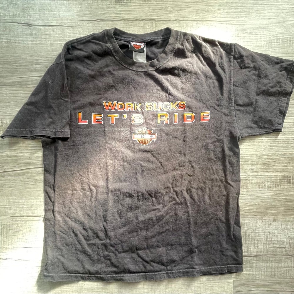Vintage Harley-Davidson Work Sucks Let’s Ride T-Shirt, East Coast Quanitco, VA