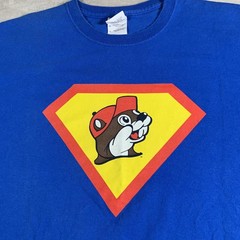 Buc-ee’s Shirt Mens Medium Blue Superman Beaver Logo Saving World Ordinary Tee