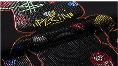 New Fashion V-Neck Diamond Rhinestones Bear Luxury Men Black T-Shirt