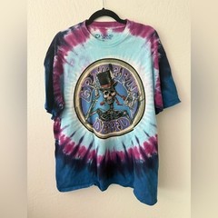 Vintage 1999 Grateful Dead TShirt XL Tie Dye Liquid Blue Queen of Spades 2 Side