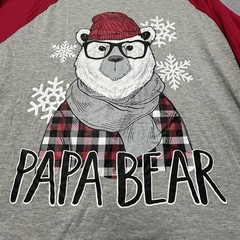T-Shirt Mens Sz L Raglan Papa Bear Snow Flakes Christmas Graphic Red Gray