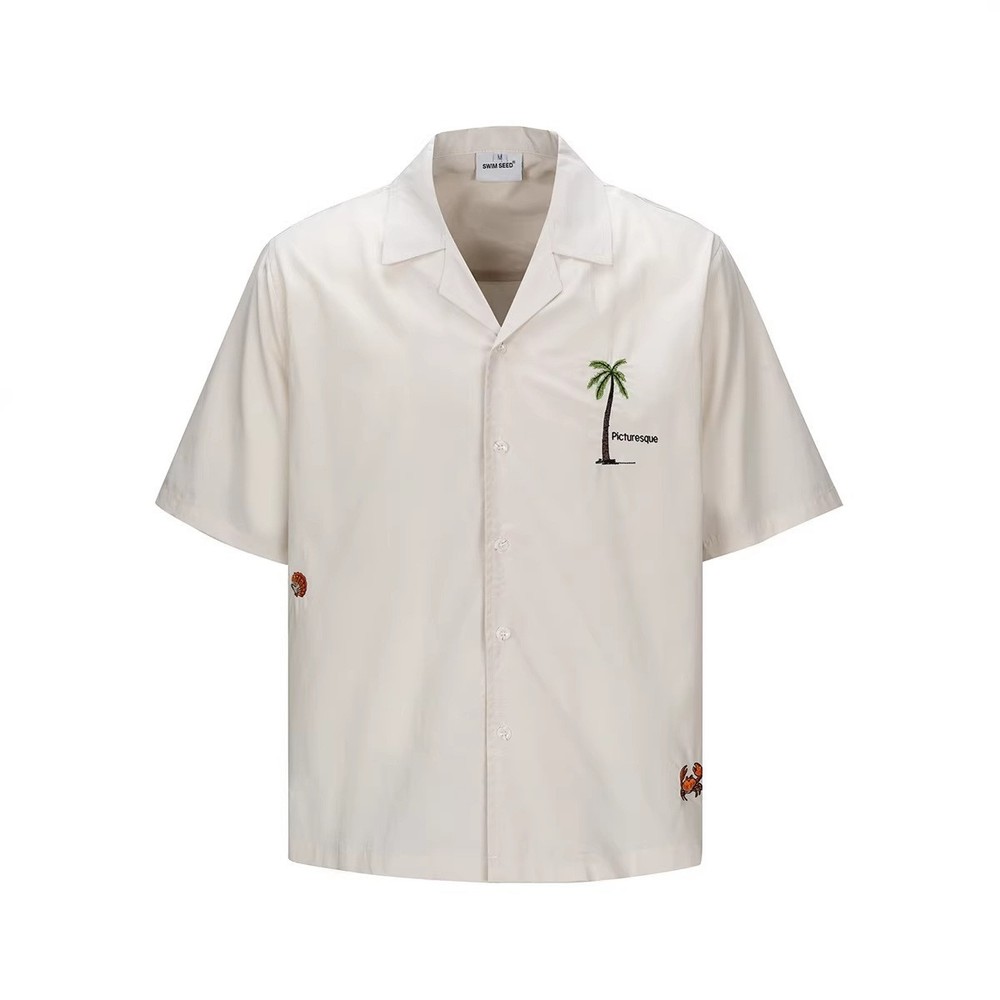 Palm Tree Embroidered Resort Shirt Men Y2K Streetwear Oversized M-2XL