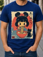 Kawaii Ramen Girl Cat Japanese Anime Graphic T-Shirt Cute Unisex White Tee