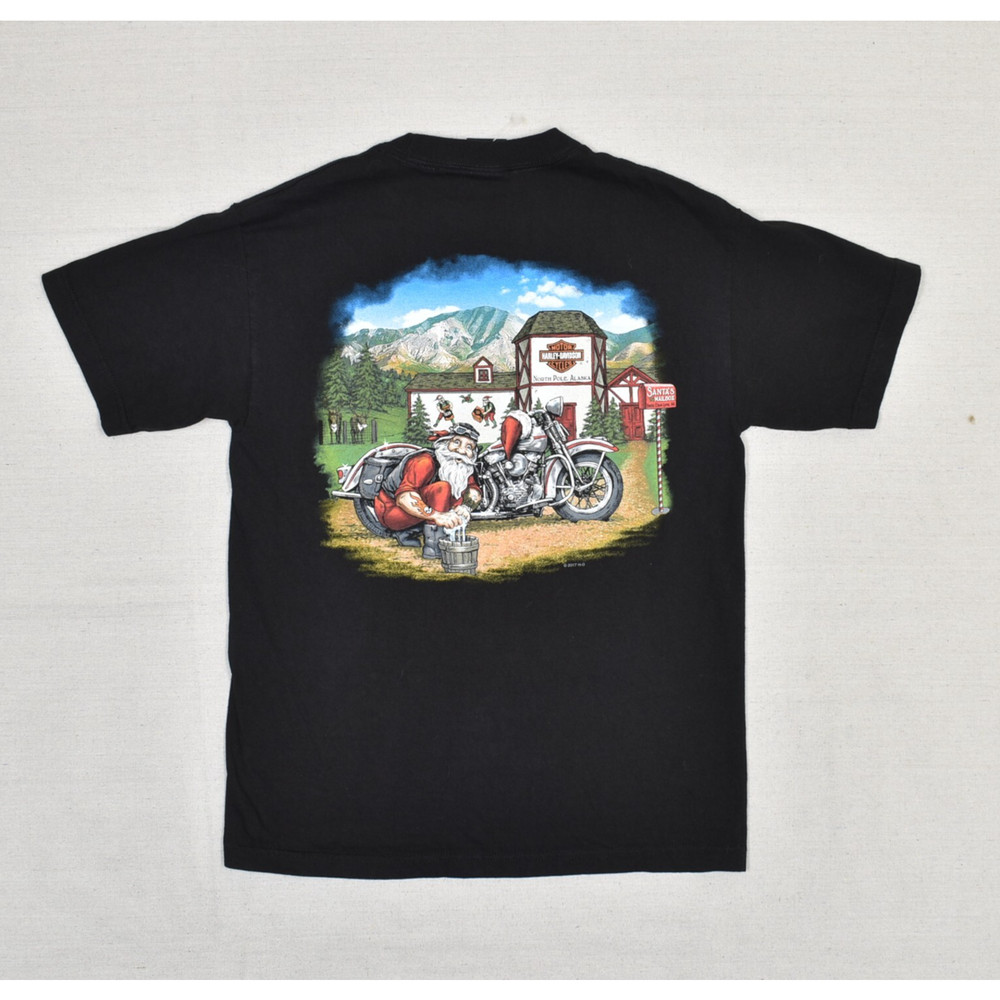 Harley Davidson Men’s T Shirt Santa Claus Cotton Black Size M Fairbanks Alaska
