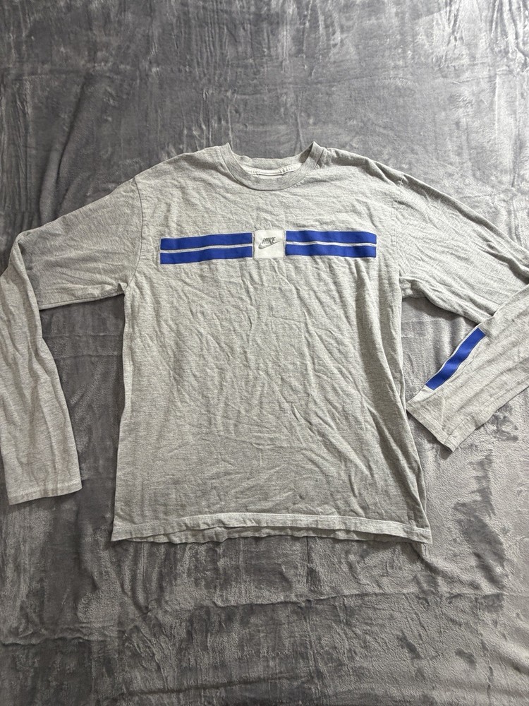 Vintage Nike Long Sleeve Shirt Center Swoosh Grey/Blue Size Large