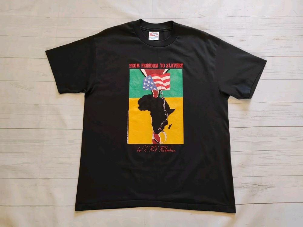 Hanes Vintage 90s Men’s USA Political Anti Slavery T-shirt Black Size Large