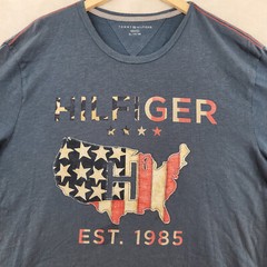 Tommy Hilfiger Men’s Size XL Solid Blue Cotton Logo Graphic Crew-Neck T-Shirt