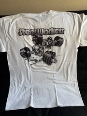 New STEELWORKERS : “DTG” PRINT On 100% COTTON WHITE T-SHIRT LARGE