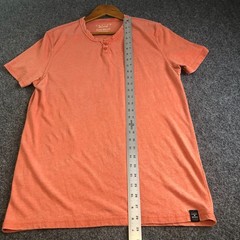 Lucky Brand Venice Burnout Shirt Mens Medium Peach Salmon Henley Short Sleeve
