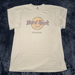 Vintage Hard Rock Cafe Shanghai Graphic Print T-Shirt X-Large Faded Beige Khaki