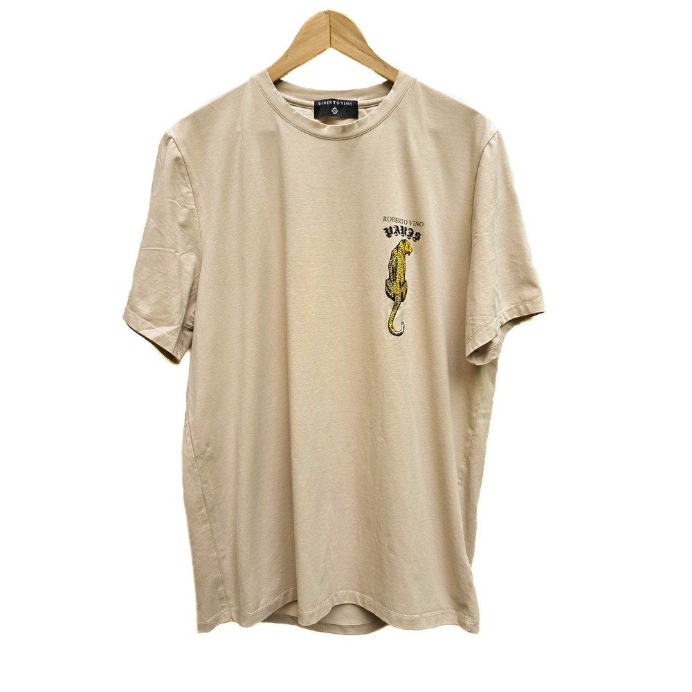 Roberto Vino Paris T Shirt Men L Beige Leopard Graphic Streetwear Luxury Hip Hop