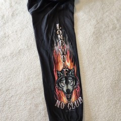 Lone Wolf No Club Biker Motorcycle Double-Sided/Flame Sleeves Graphic Tee Sz L
