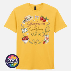Summer Tennis T-Shirt Strawberries & Sunshine In SW19 Tee Gift Unisex S-2XL