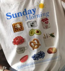 Fashion O-Neck Sweet Graphic Tops Cute 90s Clothing Sunday Morning Printed