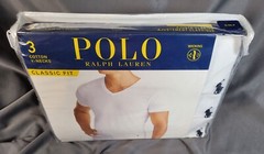 Polo Ralph Lauren 3 Classic Fit V-Neck T-Shirts S White Combed Cotton SHIPS FREE