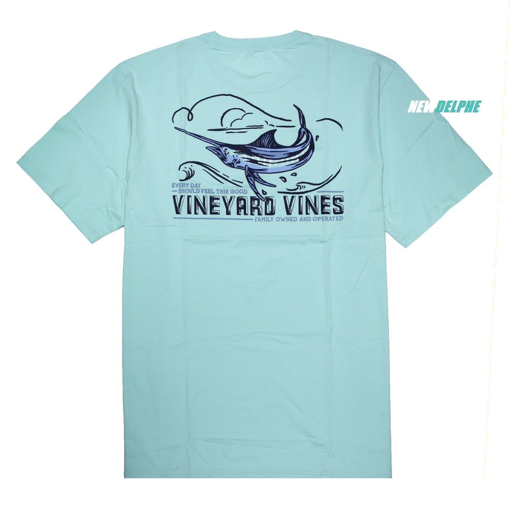 NWT Vineyard Vines Men SS Whale Pocket Crew T-Shirt Tee “FISHING FOR MARLIN”