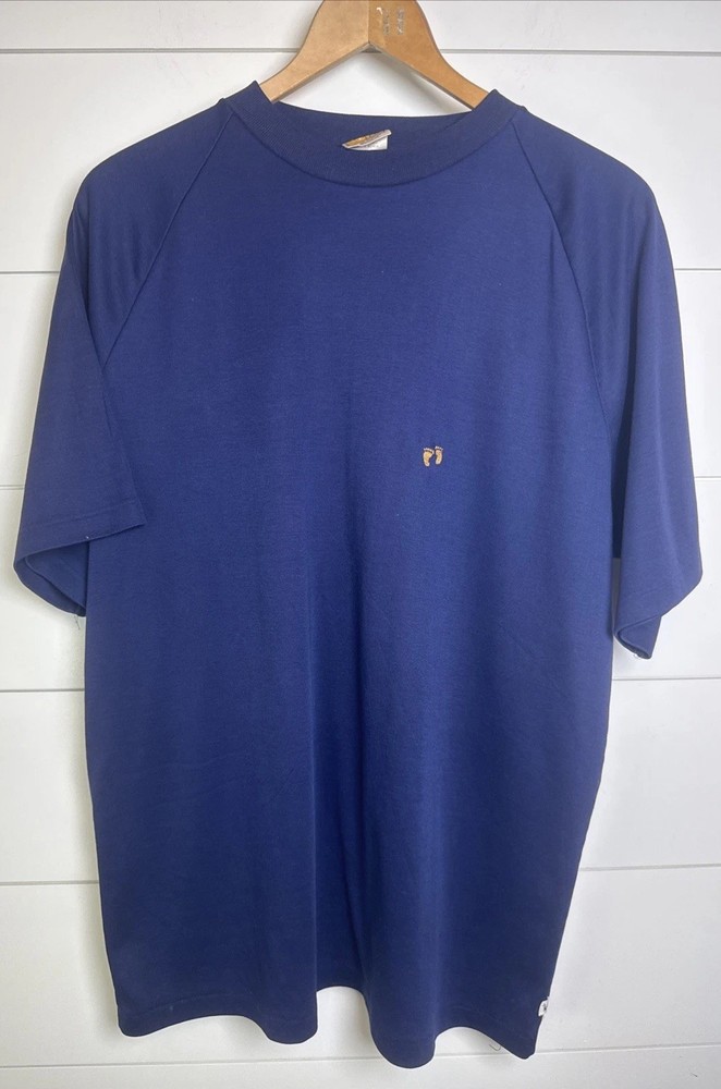 Vintage 70s HANG TEN Sz L Single Stitch Tee Shirt Large Dark Blue Surfer Skater