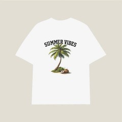 Summer Vibes Coconut Tree T-Shirt White Tropical Palm Graphic Tee Beach Vacation