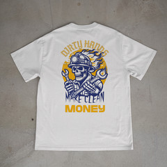 Dirty Hands Make Clean Money Shirt Blue Collar Skull Worker Tee Back Print