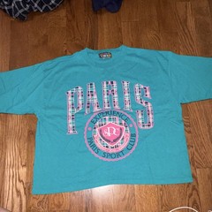 Paris Sport Club Teal Graphic Logo Knit Crew Neck Men’s T-Shirt One Size