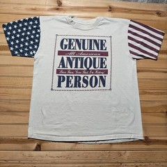 Vintage 1995 Genuine All American Antique Person Stars Stripes T-Shirt – Size XL