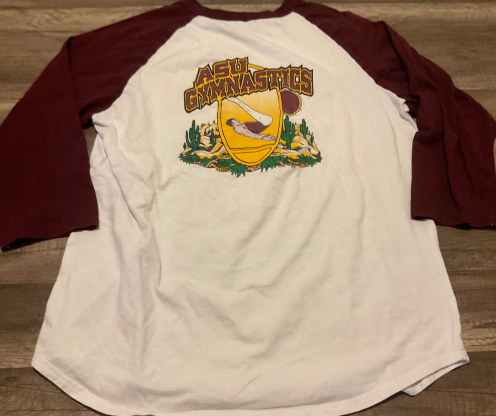 VTG SPORT TEK BASEBALL RAGLAN ASU GYMNASTICS GRAPHIC ( MENS M ) DISTRESSED