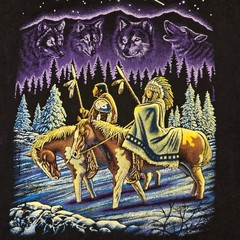 Tribal Mountain Wolf Western Aztec XL TShirt Hanes Heavyweight 90s Night Sky