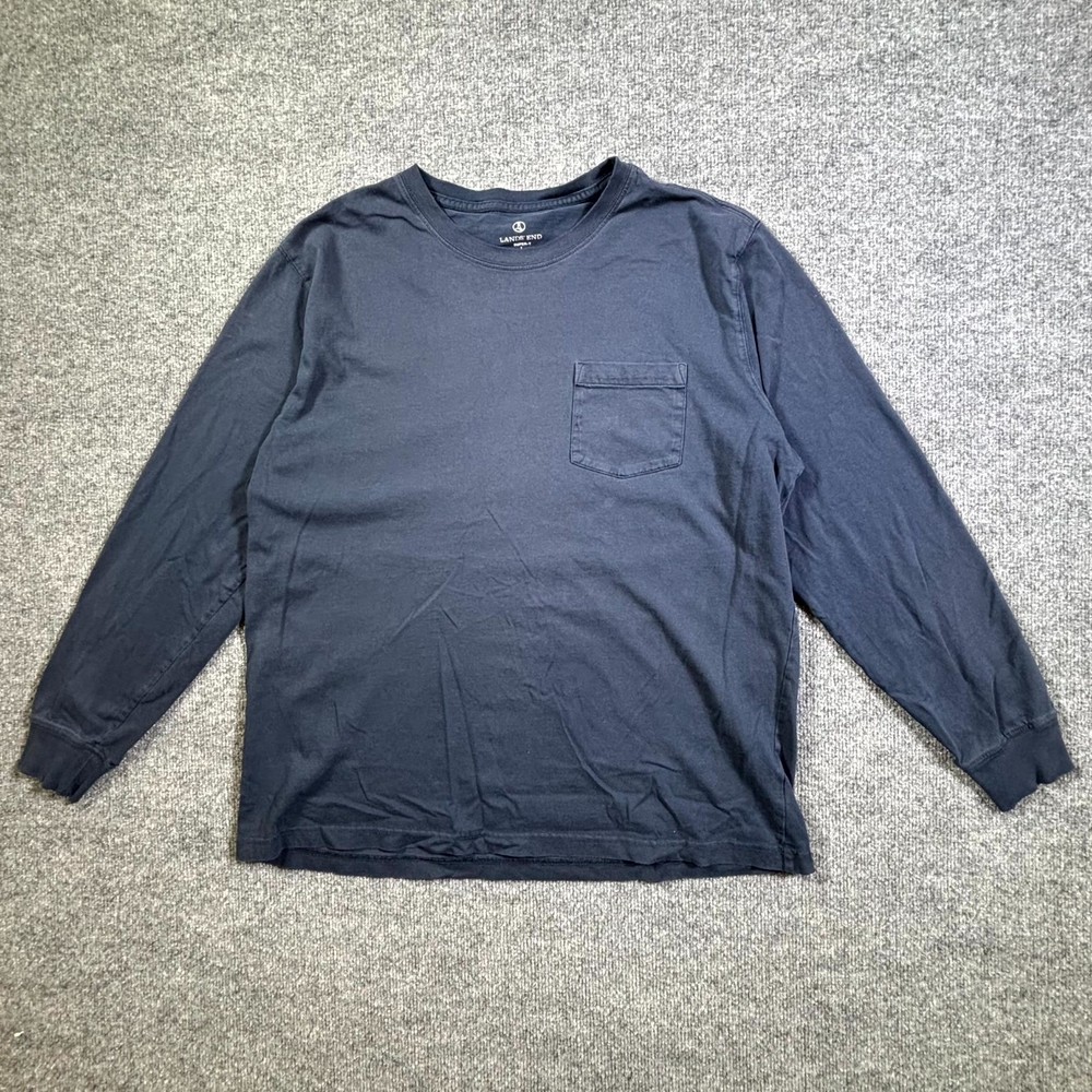 Lands’ End T-Shirt Men’s L Blue Cotton Casual Outdoor Summer Travel Pocket-Tee