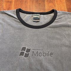Vintage Microsoft Windows Mobile Computer Tech Faded Gray Black Ringer T-shirt L