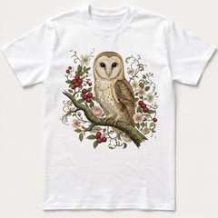 Barn Owl T-Shirt Vintage Floral Botanical Art Cottagecore Bird Lover Nature Tee