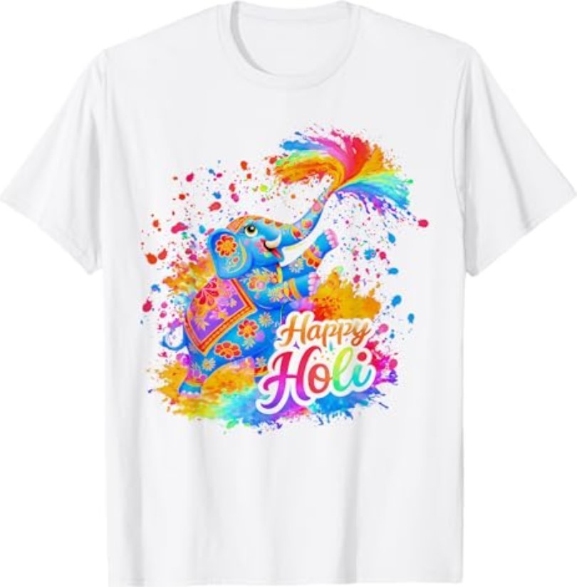 Happy Holi 2026 Kids India Hindu Colorful Elephant Festival T-Shirt