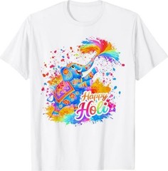 Happy Holi 2026 Kids India Hindu Colorful Elephant Festival T-Shirt