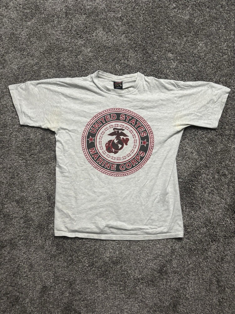 Vintage US Marine Corps White Shirt USA Made Single Stitch Size Large *Stains