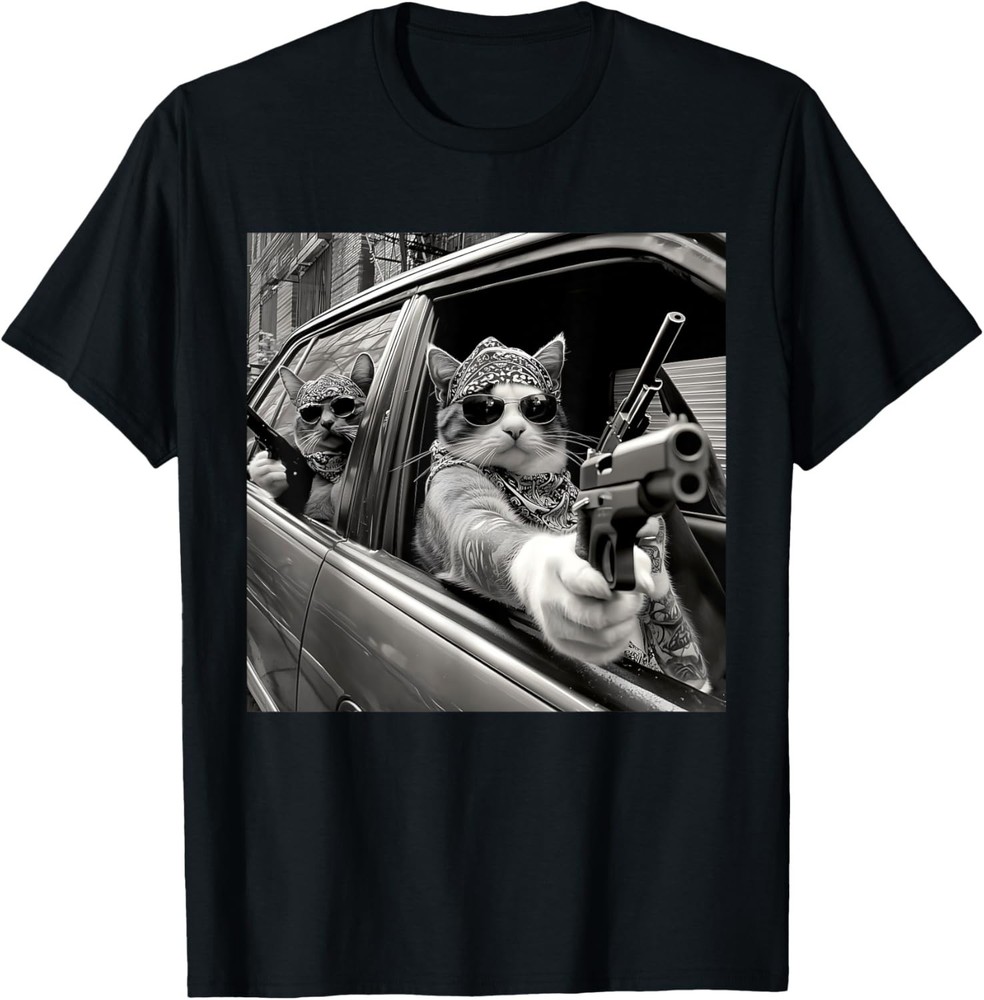 Funny Vintage Gangster Cat Meme Cat Dad Women Graphic Tee T-Shirt