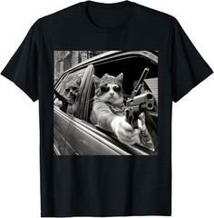 Funny Vintage Gangster Cat Meme Cat Dad Women Graphic Tee T-Shirt