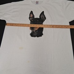 Vintage90’s Mini Doberman Pinscher T-Shirt Sz L Dog Jerzees White 1995 50/50 USA