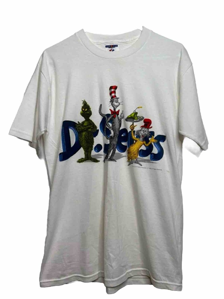 Jerzees Men Size M White Short Sleeve Dr Seuss 1999 Shirt Double Stitch Stained
