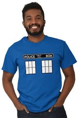 Police Box Time Travel Machine Who TV Show Womens or Mens Crewneck T Shirt Tee