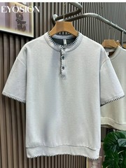 Men’s Henley Shirt Old Money Style Short Sleeve Casual Slim Fit Knit T-Shirt