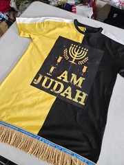 100% Cotton Two Tone Yellow/Black I Am Judah Tee Shirt Gold Fringes
