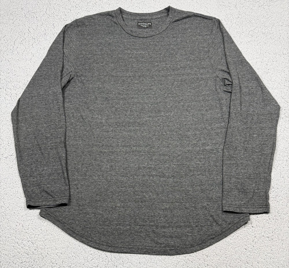 Goodlife Shirt Mens 2XL Gray Long Sleeve Curved Hem Tri-Blend Tee Made USA