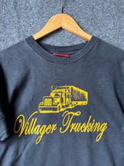Villager Clothing Trucking Mens Medium T-Shirt Top Graphic Print Logo Black Grey