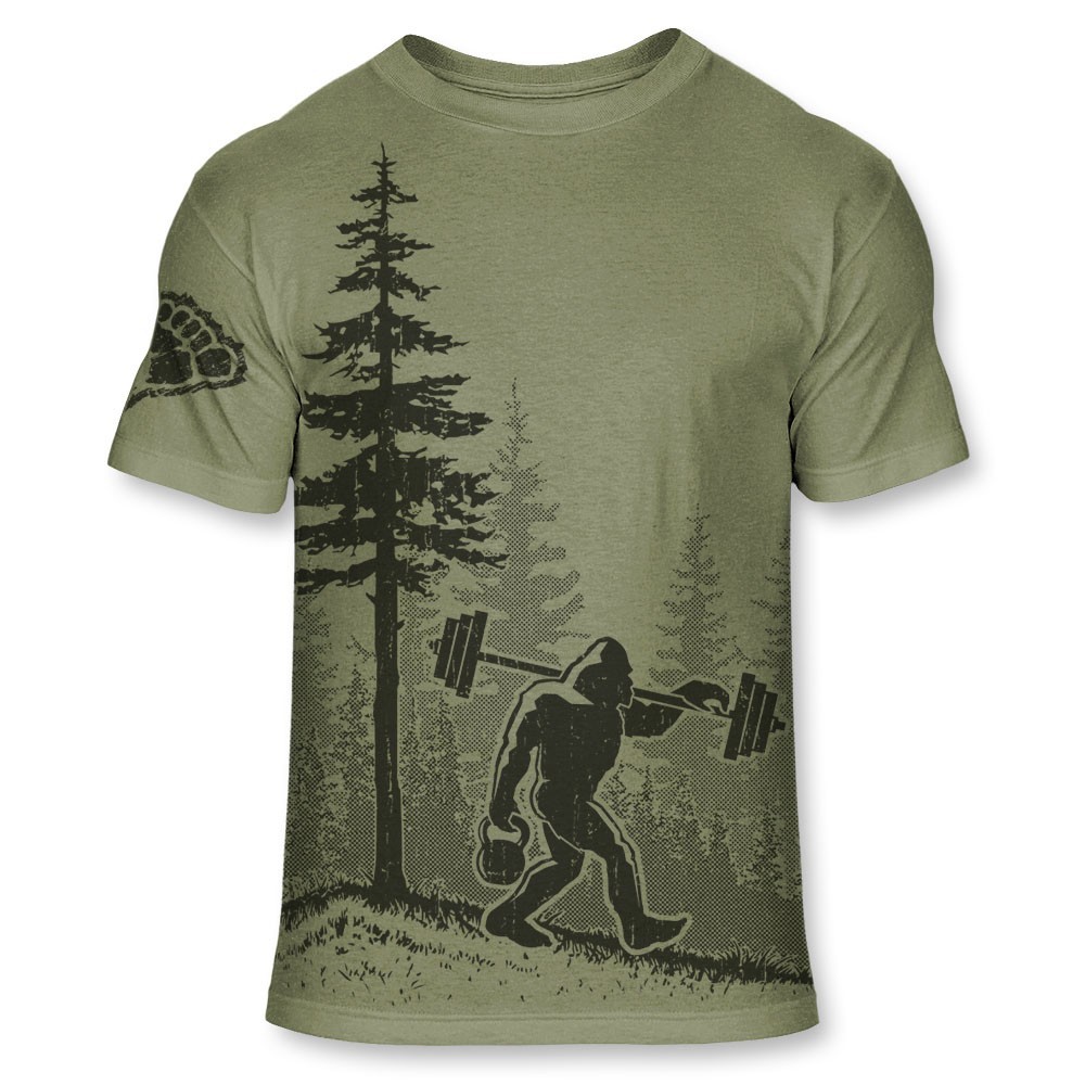 Men’s Bigfoot Weightlifting T Shirt – Funny Sasquatch Gym Workout Tee – F004