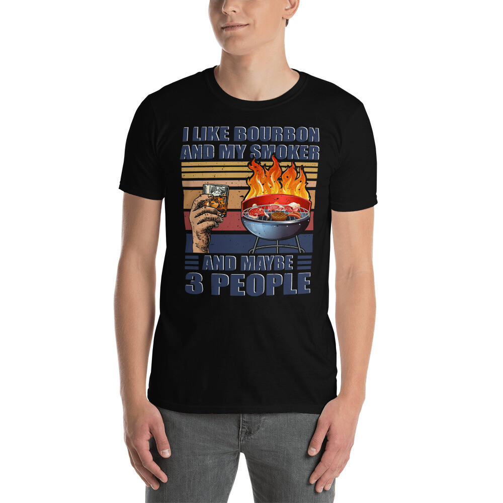 Vintage Retro I Like My Bourbon and My Smoke and Maybe 3 People Funny BBQ Shirt