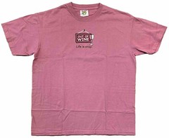 Life Is Crap • Out Of Wine • Humorous Sign & Wine Glass T-shirt Size Large Pink